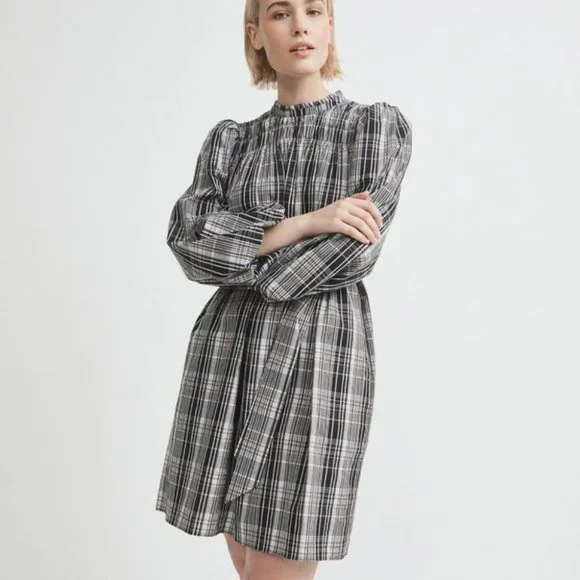 Witchery Shirred Check Waist Dress Size 8 & 12 RRP $159.95 BNWT long sleeve - Picture 1 of 6